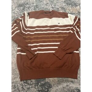 Vintage Rocawear Men's Sweater 2XL Striped Brown White 90s Metal R Logo